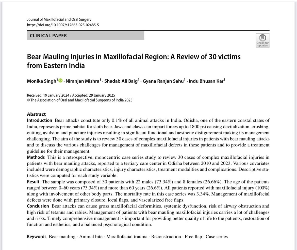 Bear Mauling Injuries in Maxillofacial Region: A Review of 30 Victims from Eastern India