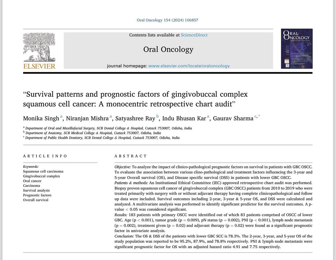 Survival patterns and prognostic factors of gingivobuccal complex squamous cell cancer: A monocentric retrospective chart audit