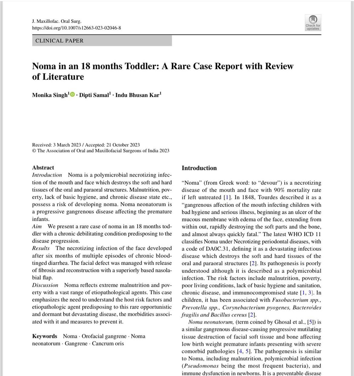 Noma in an 18 months Toddler: A Rare Case Report with Review of Literature